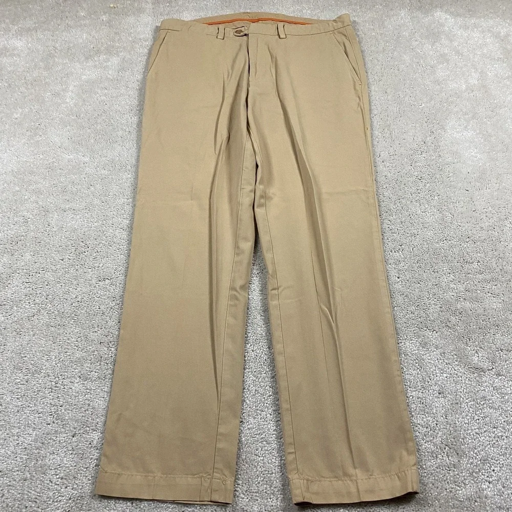 Tommy Bahama Pants Mens 34x30 Khaki Flat Front Pima Cotton Chino Work Office